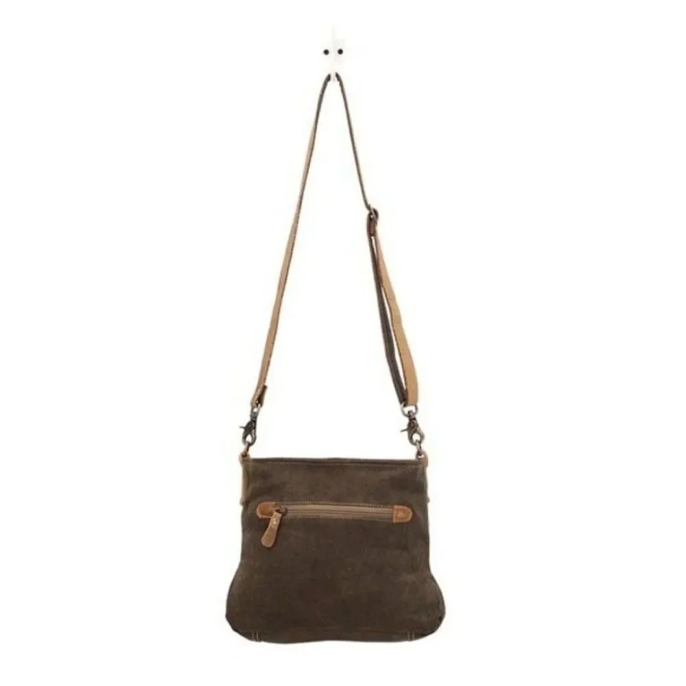 Myra Bag Handmade Saplings Shoulder Bag Upcycled Canvas & Cowhide Leather